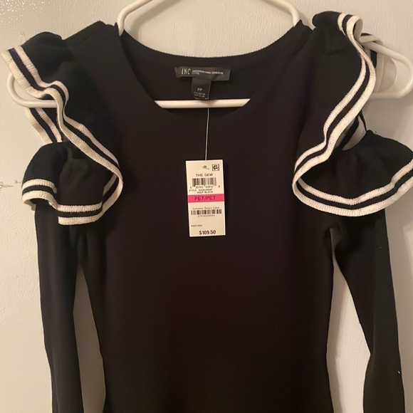 International Concepts INC Petite Long Sleeve Shoulder Showing Black Dress Sz PP - Picture 3 of 5